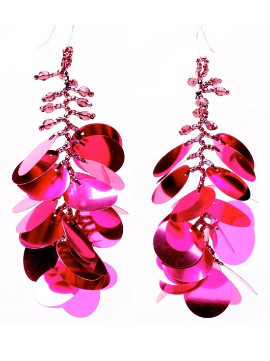 Jewelry - Giant Pink Earrings Lightweight Sequins and Glass Beads on French Earwire